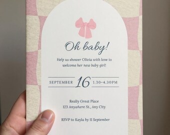 Faire-part de baby shower damier rose