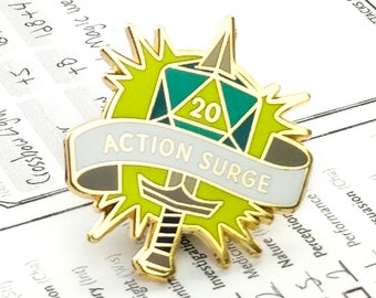 Action Surge Dungeons and Dragons Pin, Fighter pin, Dnd Enamel Pin, d20 Pin, Tabletop RPG pin, Dungeon Master Gift, D&D pin, Dnd Dice pin