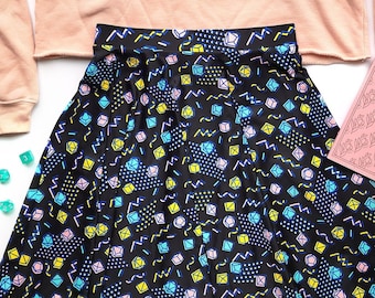 Black 90s Dice Skater Skirt, Dungeons and Dragons Skirt, Cute Dice Skirt