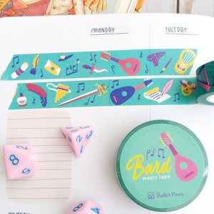 Bard Washi Tape, Dungeons and Dragons Washi Tape, Pink Foil Washi Tape