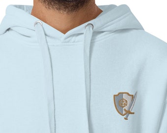 Sword and Shield Embroidered Hoodie, Dungeons and Dragons hoodie, Subtle D&D