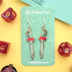 Rose Sword Earrings, Dungeons and Dragons earrings, DnD earrings, cute sword earrings