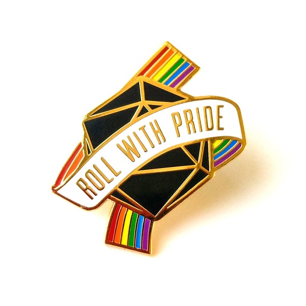 Roll with Pride Dungeons and Dragons Pin, Gaymer Dnd Enamel Pin, d20 Pin, Tabletop RPG pin, Dungeon Master Gift, D&D pin, Dnd Dice pin