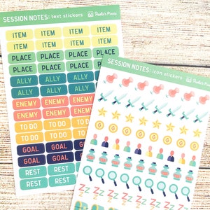 Dungeons and Dragons Session Notes Sticker Sheets - Text and Icon Session Notes Sticker Sheets, D&D Journal Stickers