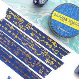 Damage Dealer Washi Tape, Dungeons and Dragons Washi Tape, Foil Geeky washi tape