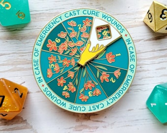 Cure Wounds Spinner Pin, Dungeons and Dragons Enamel Pin
