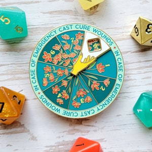 Cure Wounds Spinner Pin, Dungeons and Dragons Enamel Pin