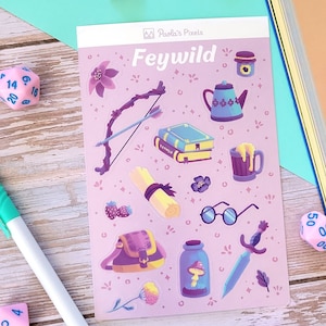 Feuille d&#39;autocollants Feywild, feuille d&#39;autocollants Donjons et dragons, autocollants D&D mignons