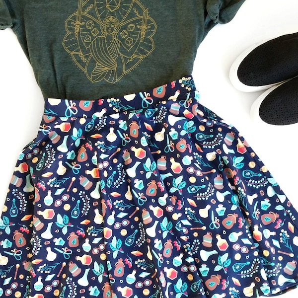 Falda patinadora alquimista, falda de mazmorras y dragones, falda geek