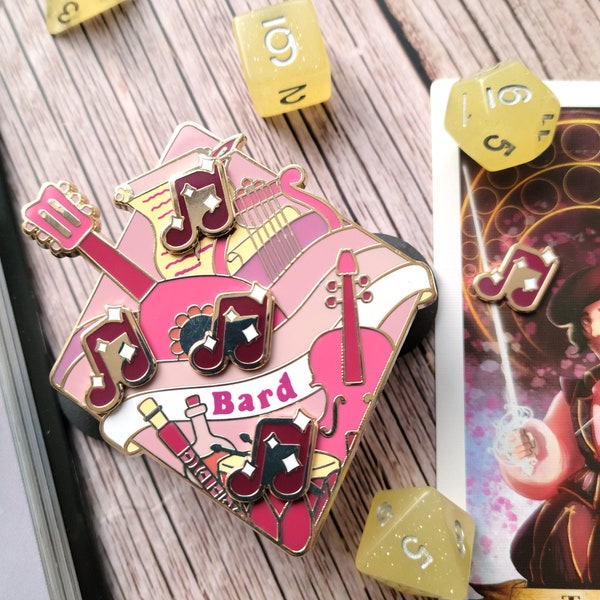 Bard Bardic Inspiration Magnetische Emaille Pin, Dungeons and Dragons Pin, DnD Pin, Tafelblad RPG pin, Dungeon Master Gift, D&D dobbelstenen pin