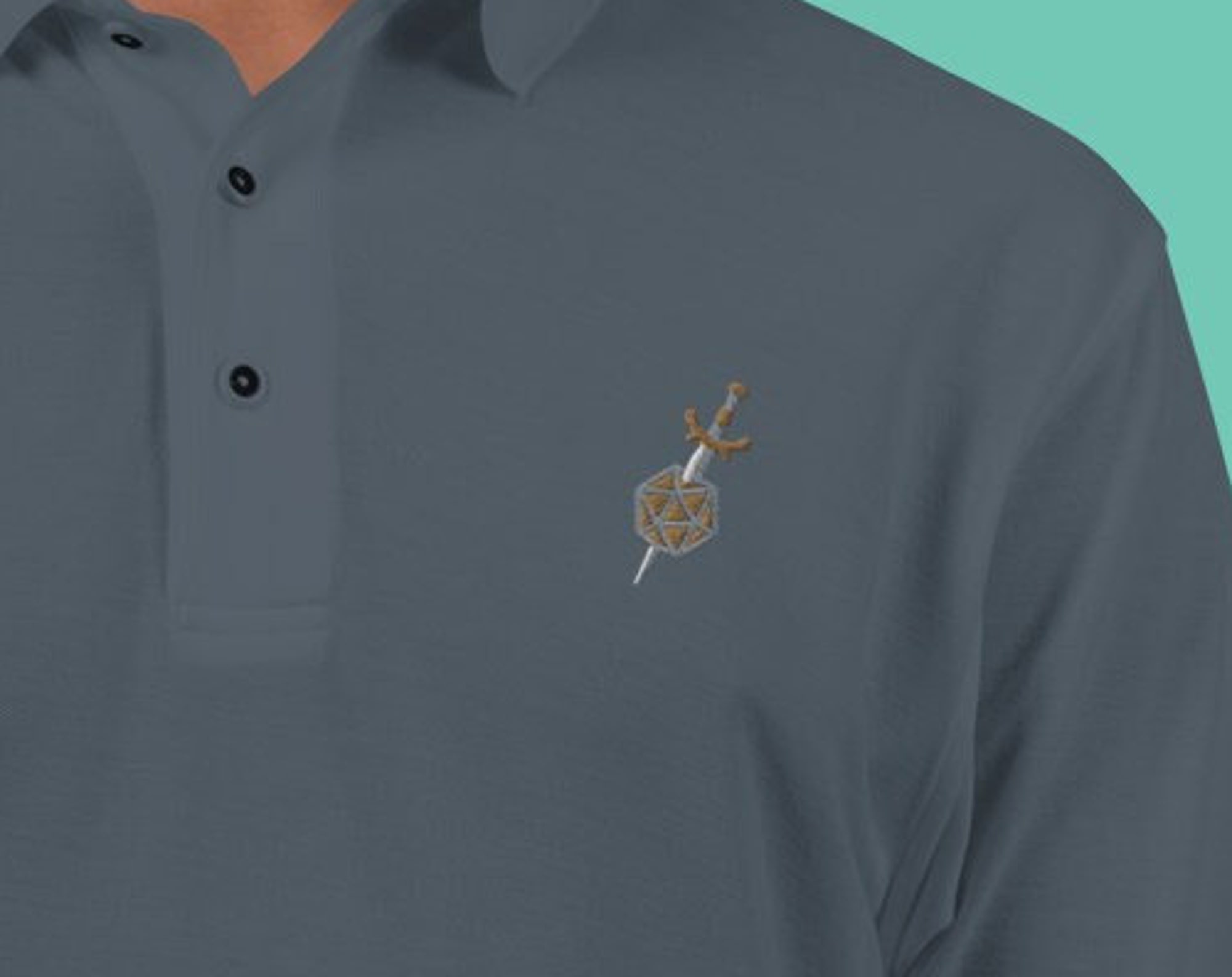 Discover Dagger and d20 Embroidered Polo Shirt, Dungeons and Dragons Polo