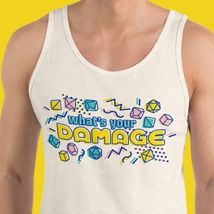Dungeons and Dragons What&#39;s Your Damage Tank Top - Colorful D & D Tank Top - DnD dice tank top - Cute Dungeons and Dragons tank top