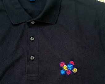 Primary Color Dice Embroidered Polo Shirt - Dungeons and Dragons Polo Shirt
