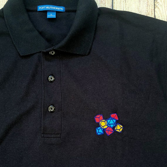 Primary Color Dice Embroidered Polo Shirt - Dungeons and Dragons Polo Shirt