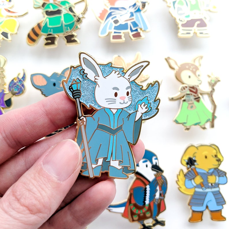 Bunny Wizard Enamel Pin with Glitter, Dungeons and Dragons Enamel Pin, DnD Wizard Pin image 2