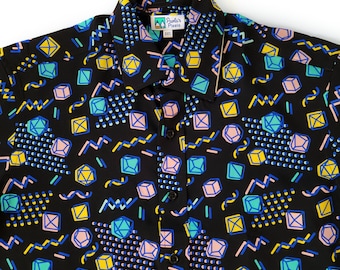 Black Dice Button-Up Shirt: 90s Dungeons and Dragons Hawaiian Style