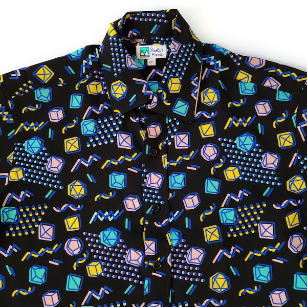 Black Dice Button-Up Shirt: 90s Dungeons and Dragons Hawaiian Style
