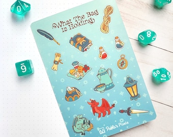 What The Bag Is Holding Sticker Sheet, Dungeons and Dragons sticker sheet, Cute DnD Stickers