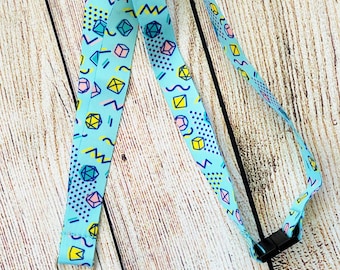 Seconds Sale! Nineties Dice Lanyard, Dungeons and Dragons Vintage Inspired Lanyard, Geeky Lanyard