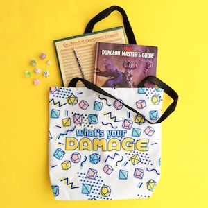 What's Your Damage Tote Bag, Dungeons and Dragons tote bag
