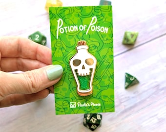 Potion of Poison Glitter Pin, Dungeons and Dragons enamel pin, Geeky Alchemist Liquid Glitter pin