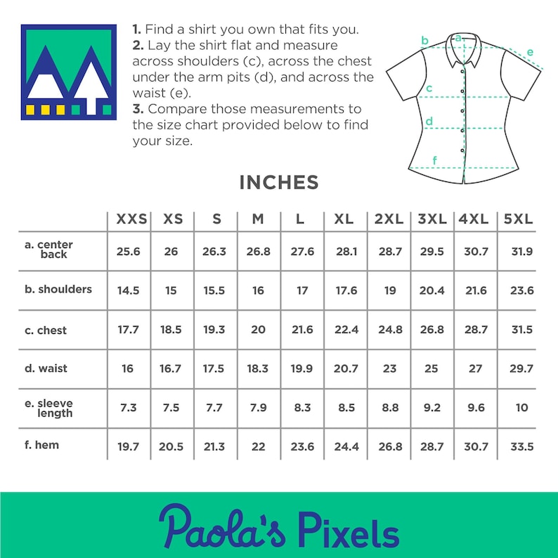 Puede incluir: Una tabla de tallas para camisas en pulgadas, que muestra las medidas de la espalda central, los hombros, el pecho, la cintura, la longitud de la manga y el dobladillo. La tabla incluye tallas desde XXS hasta 5XL.