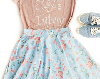 Adventurer Skater Skirt, Dungeons and Dragons Skirt, Geeky Skirt