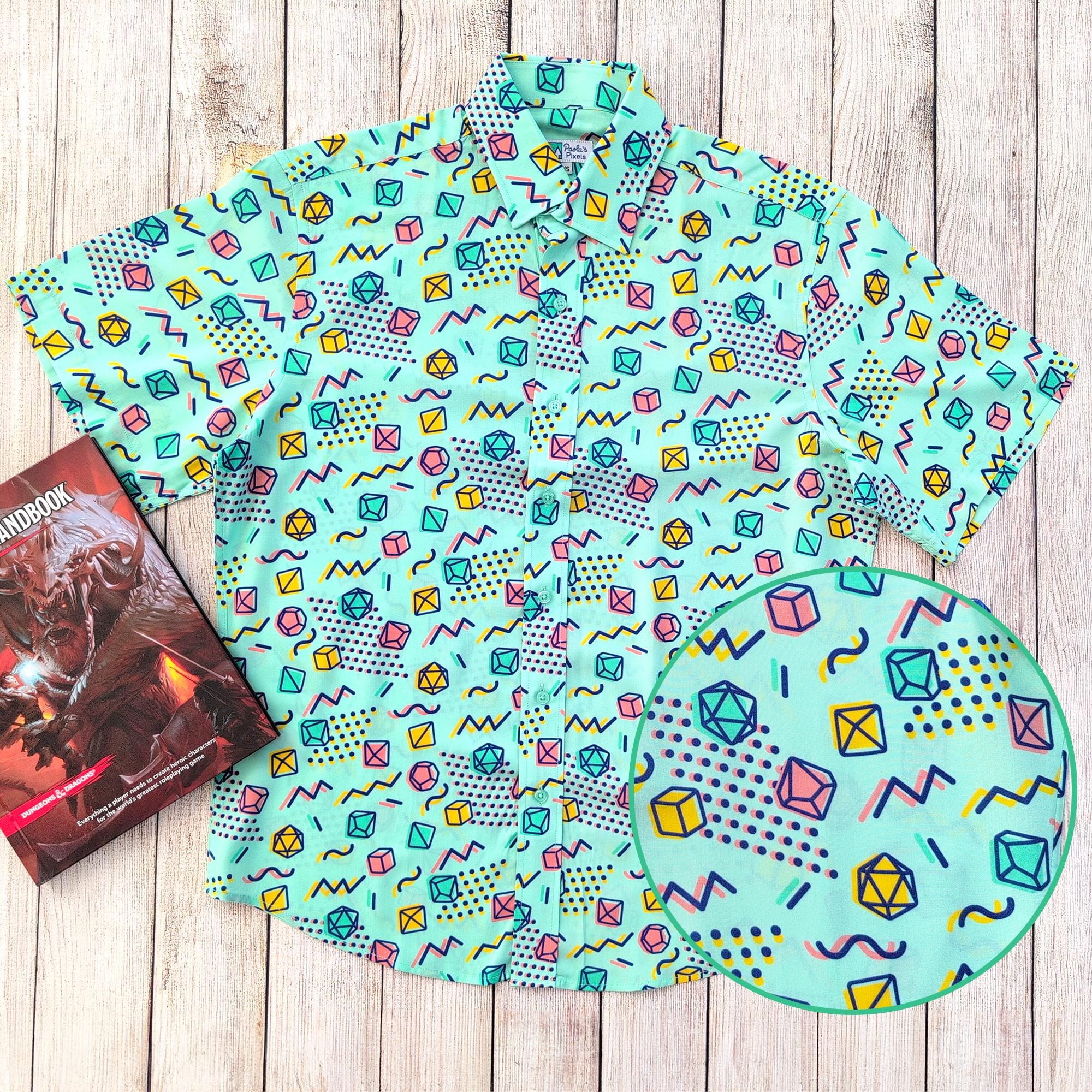 90s Dice Unisex Button Up, Dungeons and Dragons Button Up, Geeky Button Up, DnD Hawaiian Shirt