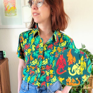 Dragons Women's Button Up, Dungeons and Dragons Button Up, Geeky Button Up