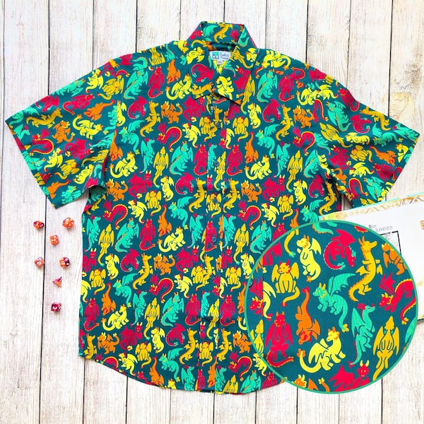 Dragons Unisex Button Up, Dungeons and Dragons Button Up, Geeky Button Up, DnD Hawaiian Shirt