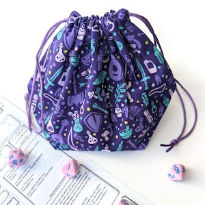 Purple Dungeon Academia Dice Bag, Dungeons and Dragons Pouch