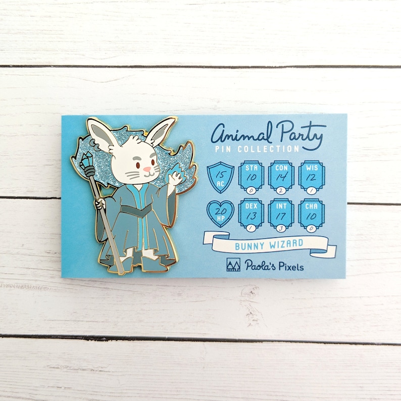 Bunny Wizard Enamel Pin with Glitter, Dungeons and Dragons Enamel Pin, DnD Wizard Pin image 3
