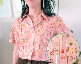 Spellcaster Women&#39;s Button Up, Dungeons and Dragons Button Up, Geeky Button Up