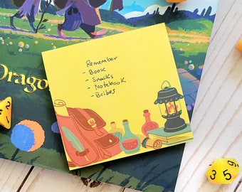 Adventurer's Desk Post-It notes, Dungeons and Dragons sticky notes, D&D stationery merch