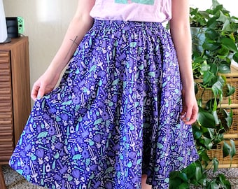 Purple Dungeon Academia Midi Skirt, Dungeons and Dragons midi skirt with pockets