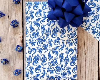 Blue Dragons Wrapping Paper: Dungeons and Dragons Gift Wrap (Set of 3)