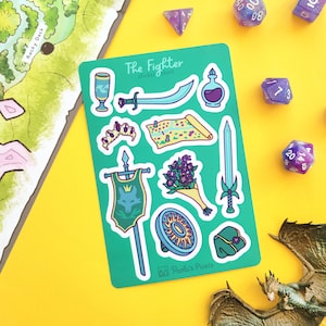 The Fighter Princess Sticker Sheet, Dungeons and Dragons sticker sheet, DnD Stickers