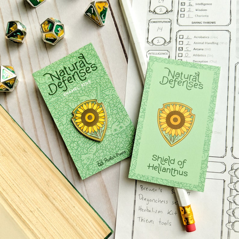 Shield of Helianthus Enamel Pin, Dungeons and Dragons Enamel Pin, Sunflower pin image 4