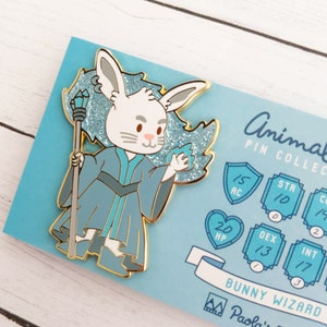 Bunny Wizard Enamel Pin with Glitter, Dungeons and Dragons Enamel Pin, DnD Wizard Pin image 1
