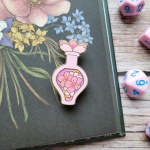 Pink Cherry Blossom Potion Enamel Pin, Dungeons and Dragons Enamel Pin, DnD Alchemist Pin, Sakura pin