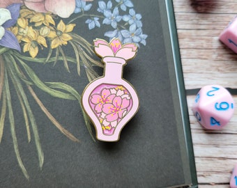 Pink Cherry Blossom Potion Enamel Pin, Dungeons and Dragons Enamel Pin, DnD Alchemist Pin, Sakura pin