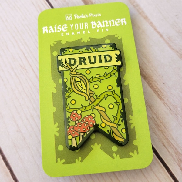 Druid Banner Enamel Pin, Dungeons and Dragons Enamel Pin, Mushrooms pin