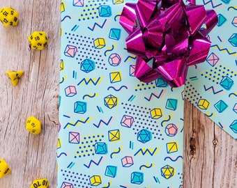 90s Dice Wrapping Paper Sheets, Dungeons and Dragons Wrapping Paper