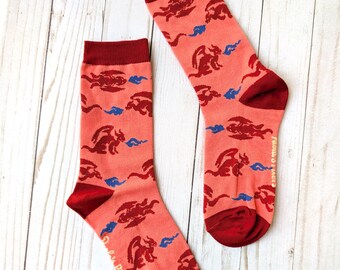 Red Dragon Socks, Dungeons and Dragons Socks, Geeky Socks