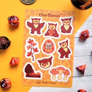 Owlbear Sticker Sheet, Dungeons and Dragons sticker sheet, DnD Stickers