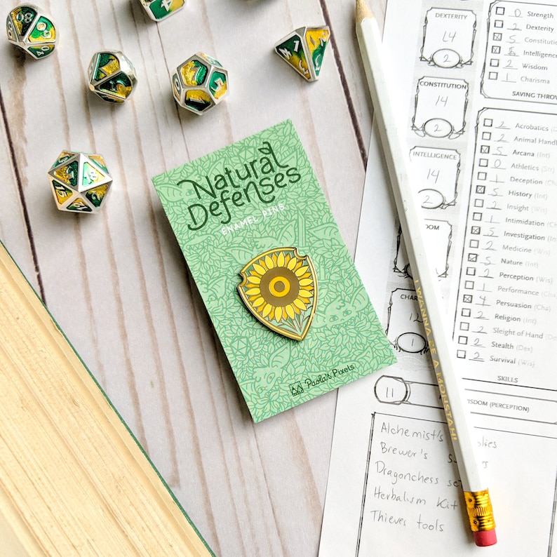 Shield of Helianthus Enamel Pin, Dungeons and Dragons Enamel Pin, Sunflower pin image 2