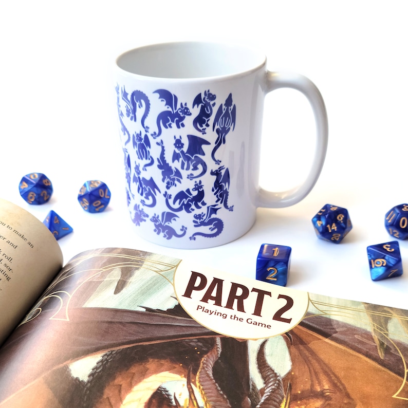 Blue Dragons Mug, Dungeons and Dragons Mug, Cute Dragon Mug, Gamer Mug image 1