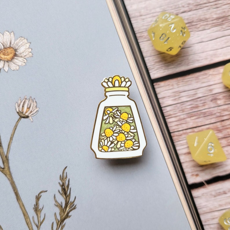 White Chamomile Potion Enamel Pin, Dungeons and Dragons Enamel Pin, DnD Alchemist Pin image 1