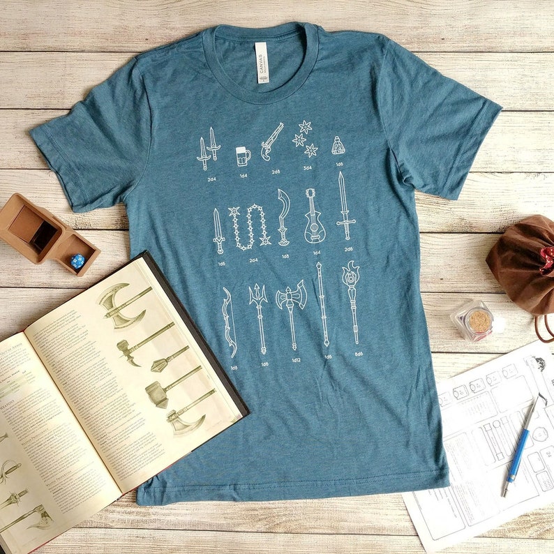 Damage Dealer Dungeons and Dragons Shirt, Geeky D&D Weapons Tee