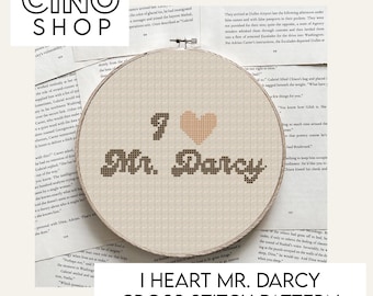 I Heart Mr. Darcy Cross Stitch PDF PATTERN Pride and Prejudice Bookish Reader craft